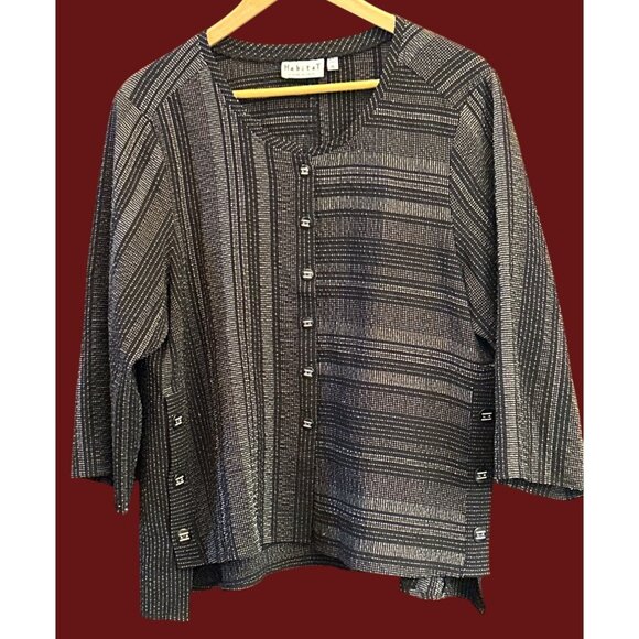 Habitat Black White Geometric Print Button Blouse Minimalist Modern XL Relaxed - Picture 1 of 6